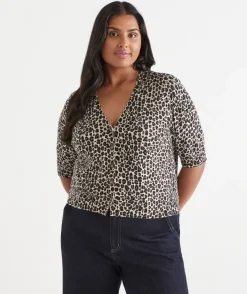 Sussan Tops|Knitwear>Leopard Print Short Sleeve Cardigan