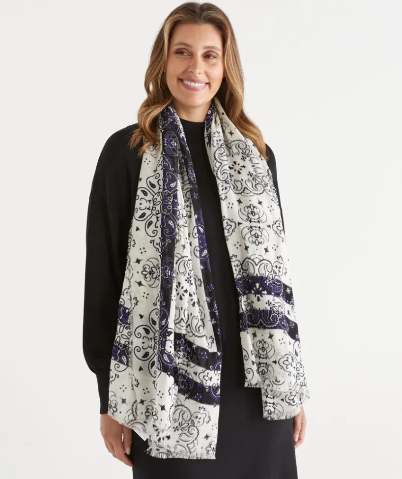 Sussan Knit Accessories|Scarves>Linear Paisley Print Scarf