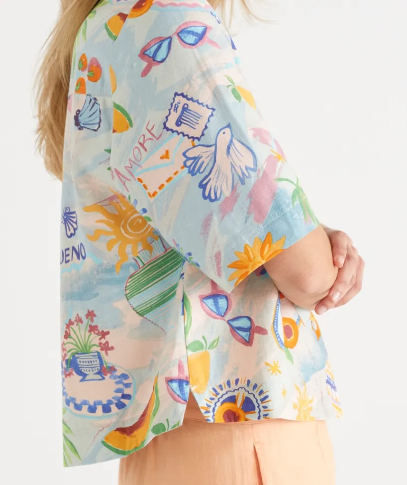 Sussan Tops|Matching Sets>LINEN BLEND COSTA DEL SOL SHIRT