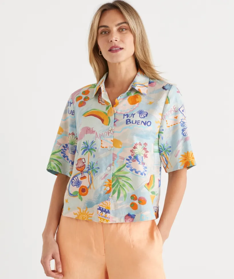Sussan Tops|Matching Sets>LINEN BLEND COSTA DEL SOL SHIRT