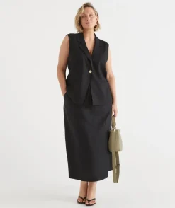 Sussan Skirts>Linen Column Midi Skirt