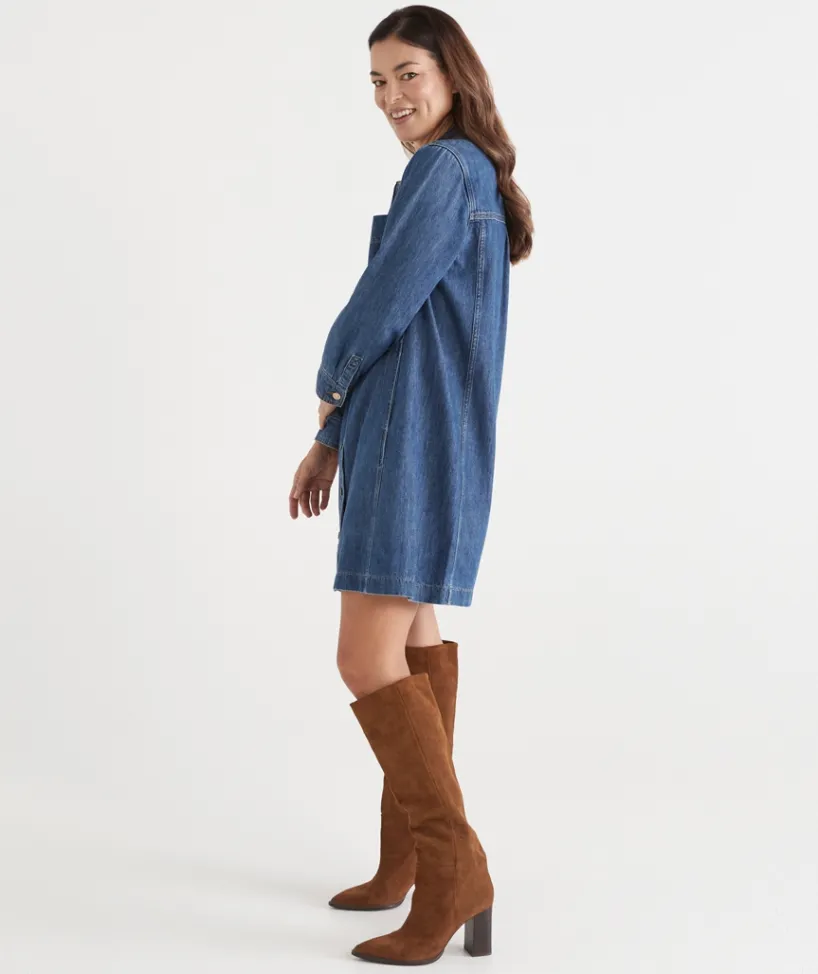 Sussan Dresses|Denim>Long Sleeve Denim Button Up Dress