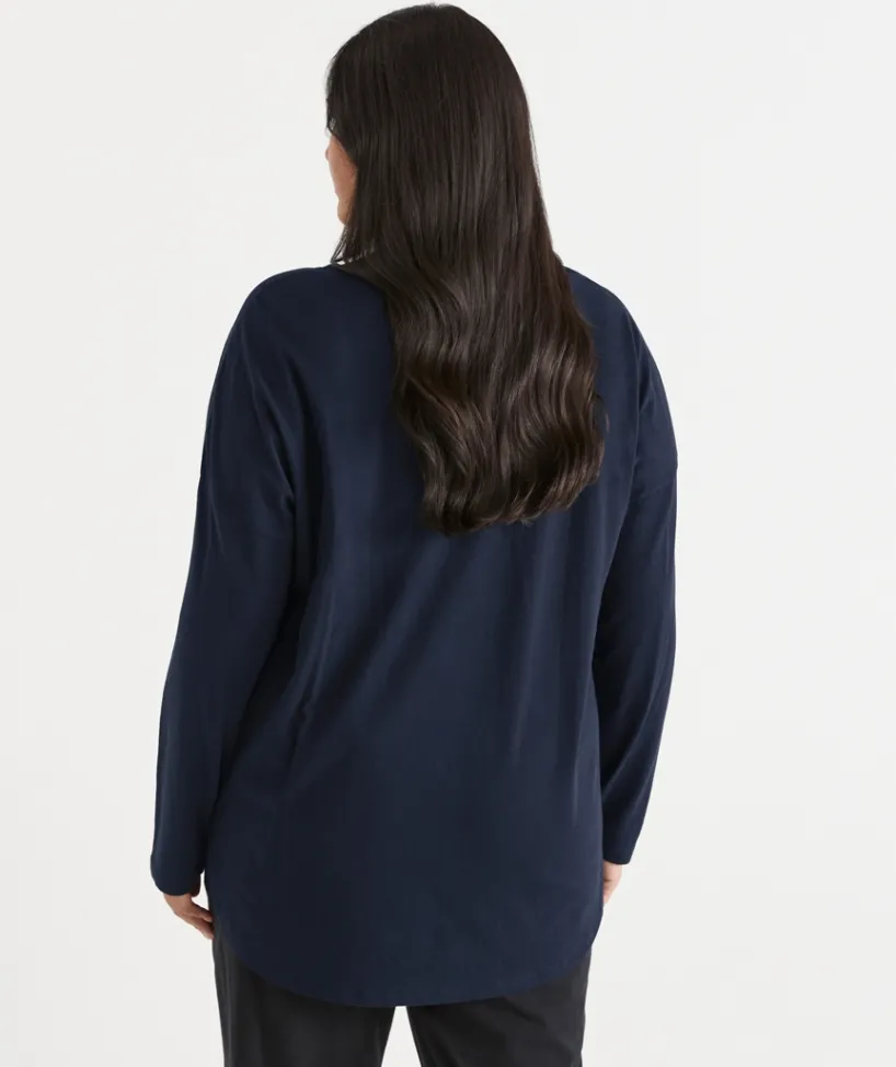 Sussan Tops|T-Shirts>Long Sleeve Longline Tee