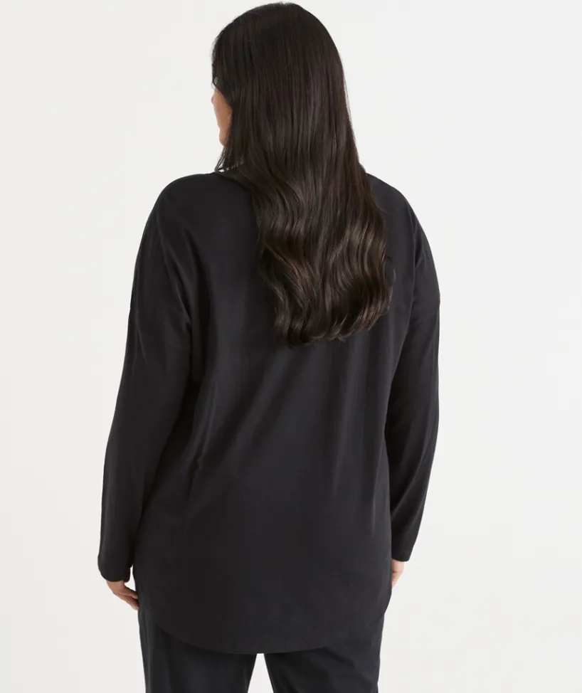Sussan Tops|T-Shirts>Long Sleeve Longline Tee