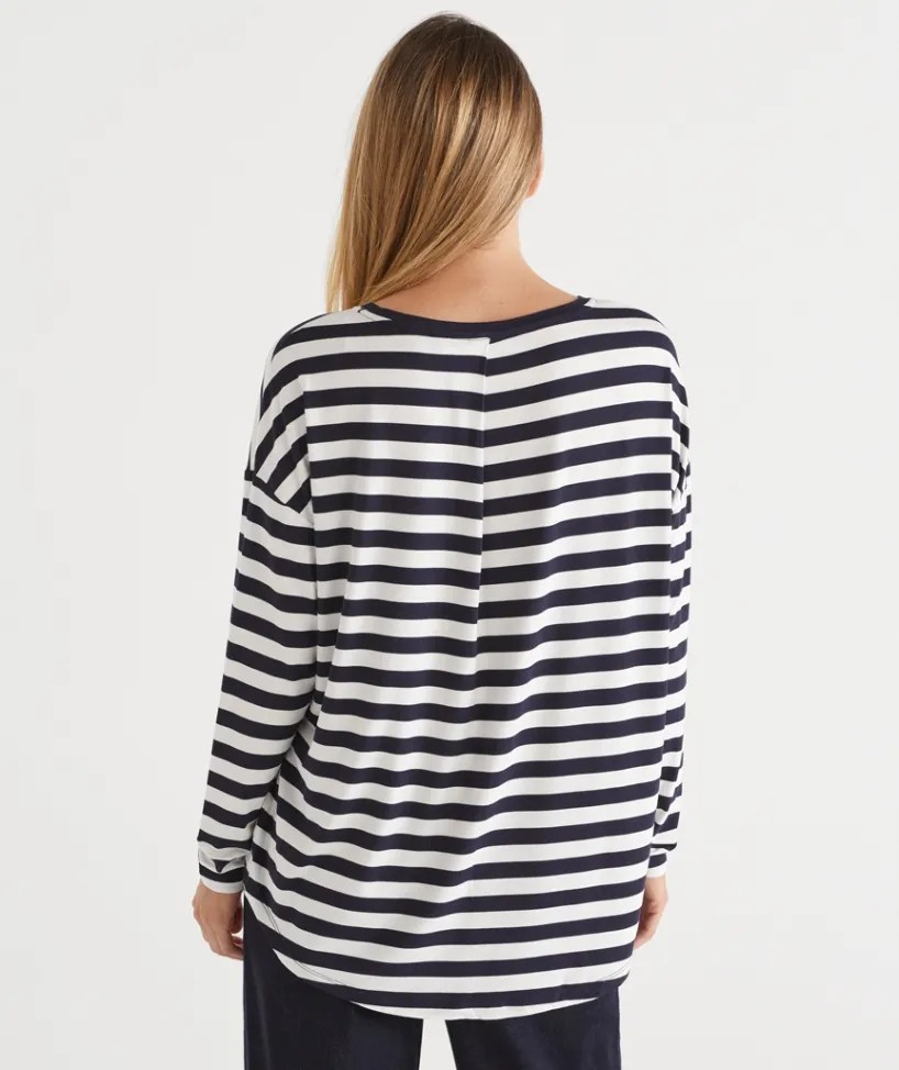 Sussan Tops>Long Sleeve Stripe Pleat Back Top -