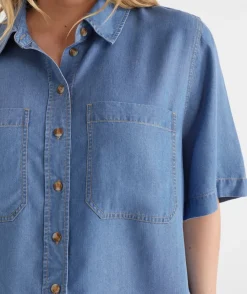 Sussan Tops|Matching Sets>Lyocell Scoop Hem Short Sleeve Shirt