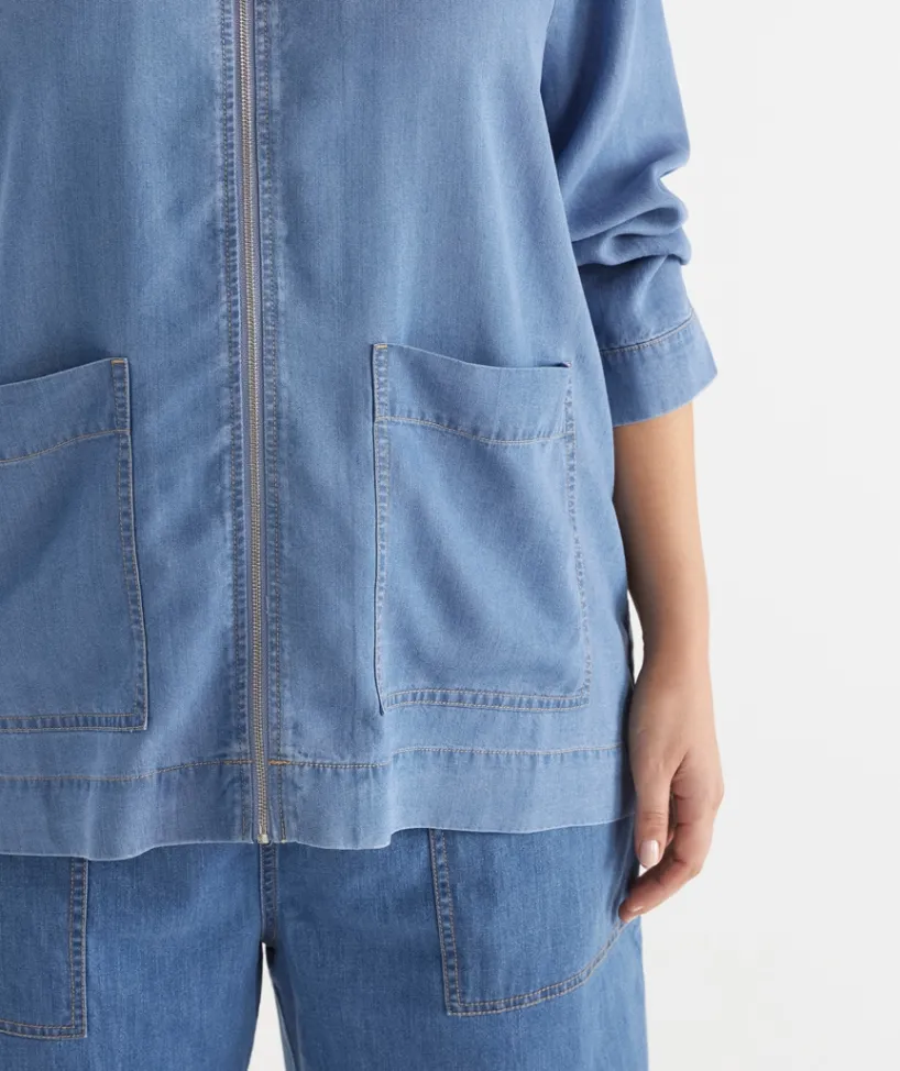 Sussan Jackets & Coats|Jackets>Lyocell Zip Front Collared Jacket