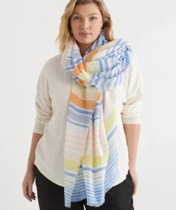Sussan Scarves>Stripe Frayed Edge Scarf