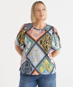 Sussan Tops|Matching Sets>Mosaic Print Short Sleeve Top