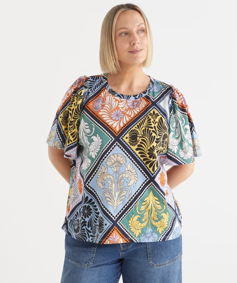 Sussan Tops|Matching Sets>Mosaic Print Short Sleeve Top