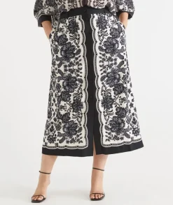 Sussan Matching Sets|Skirts>Noir Bloom Button Midi Skirt