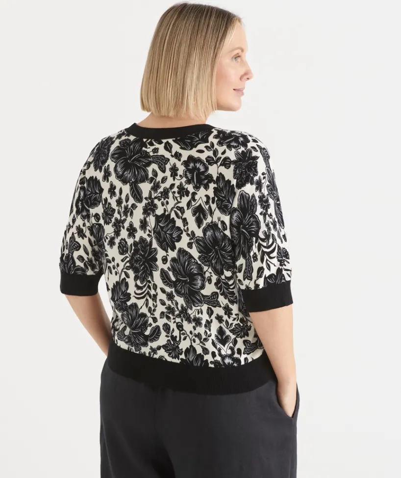 Sussan Tops|Matching Sets>Noir Bloom Short Sleeve Cardigan