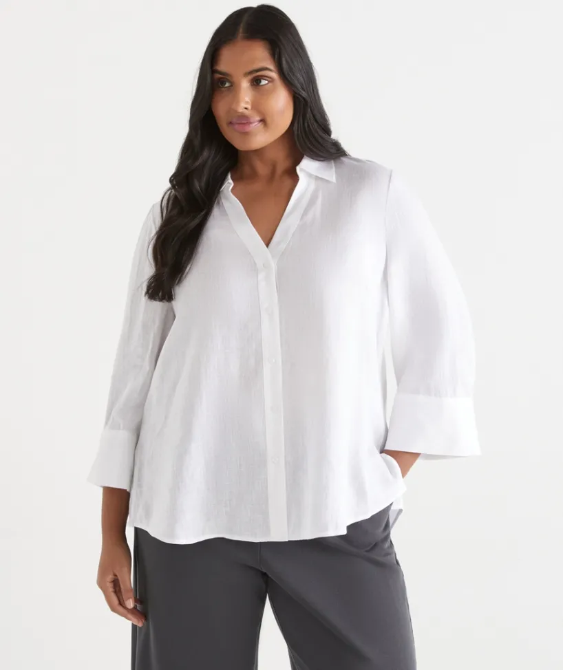 Sussan Tops|Shirts & Blouses>Open Neck Button Up Shirt