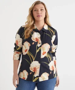 Sussan Tops|Shirts & Blouses>Orchid Floral Long Sleeve Jersey Shirt