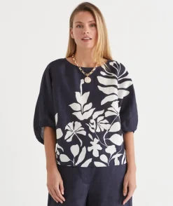 Sussan Tops|Matching Sets>Palm Print 3/4 Sleeve Top -