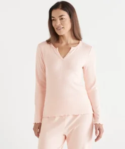Women Sussan Women's Pyjama Tops>Pointelle Long Sleeve Pyjama Top
