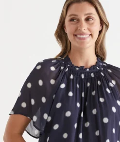 Sussan Tops|Matching Sets>Polka Dot Gathered Neck Blouse