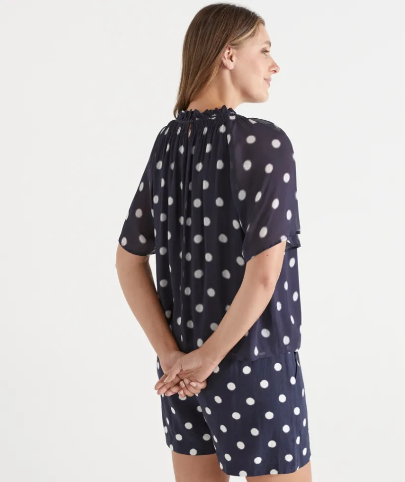 Sussan Tops|Matching Sets>Polka Dot Gathered Neck Blouse