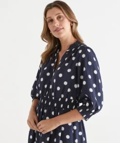 Sussan Dresses>Polka Dot Shirred Waist Dress