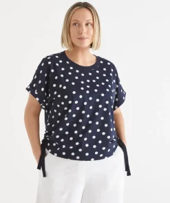 Sussan Tops|T-Shirts>Polka Dot Short Sleeve Ruched Side Top
