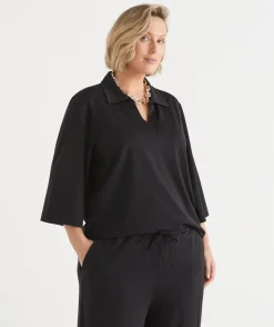 Sussan Tops|T-Shirts>Ponte 3/4 Sleeve Polo Top