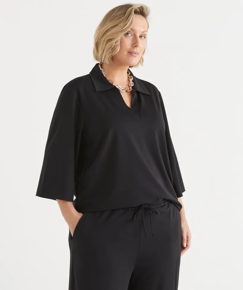 Sussan Tops|T-Shirts>Ponte 3/4 Sleeve Polo Top