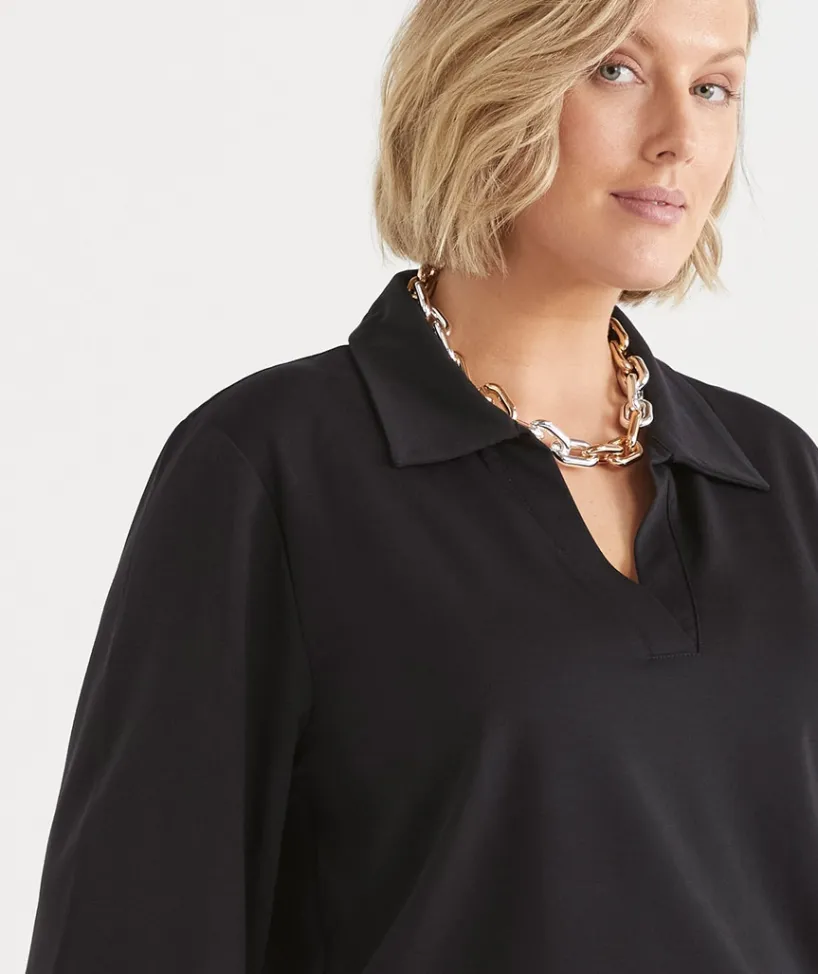 Sussan Tops|T-Shirts>Ponte 3/4 Sleeve Polo Top
