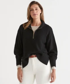 Sussan Tops|Loungewear>Quarter Zip Longline Jumper -
