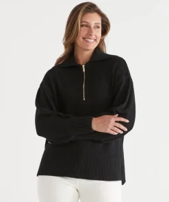 Sussan Tops|Loungewear>Quarter Zip Longline Jumper -