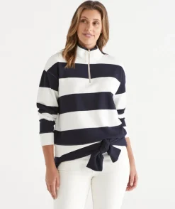 Sussan Tops|Loungewear>Quarter-Zip Stripe Jumper -