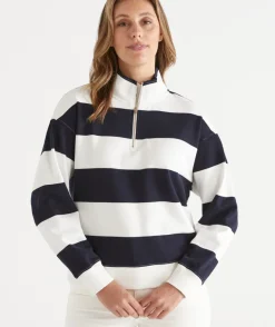 Sussan Tops|Loungewear>Quarter-Zip Stripe Jumper -