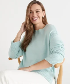 Sussan Tops|Knitwear>Rib Detail Crew Neck Jumper -