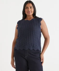 Sussan Tops|Knitwear>Scallop Detail Knit Tank