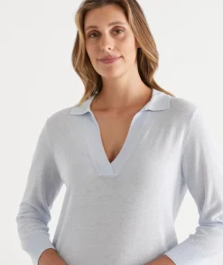 Sussan Tops|Knitwear>Sequin Knit Polo Top