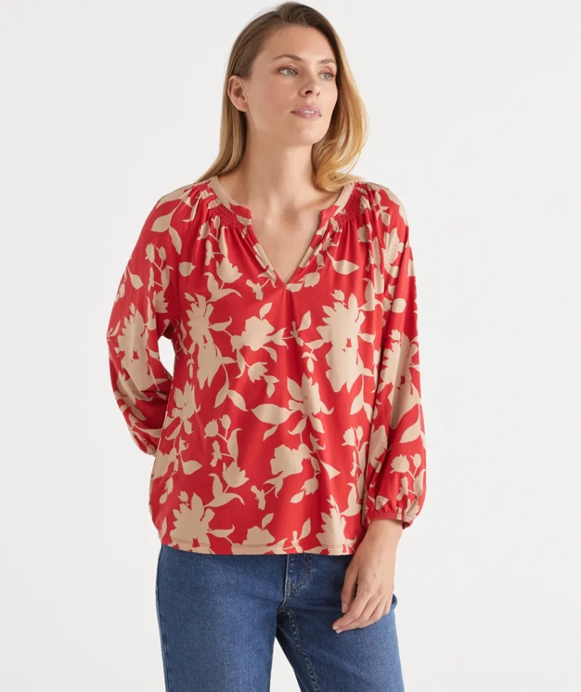 Sussan Tops>Shadow Floral Raglan Long Sleeve Top