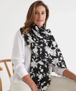 Sussan Scarves>Shadow Floral Scarf - Navy