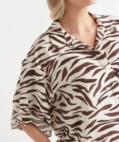 Sussan Tops|Matching Sets>Short Sleeve Animal Print D Ring Shirt