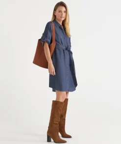 Sussan Dresses>Short Sleeve Belted Shirt Dress
