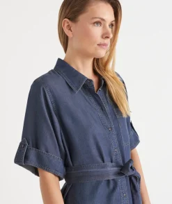 Sussan Dresses>Short Sleeve Belted Shirt Dress