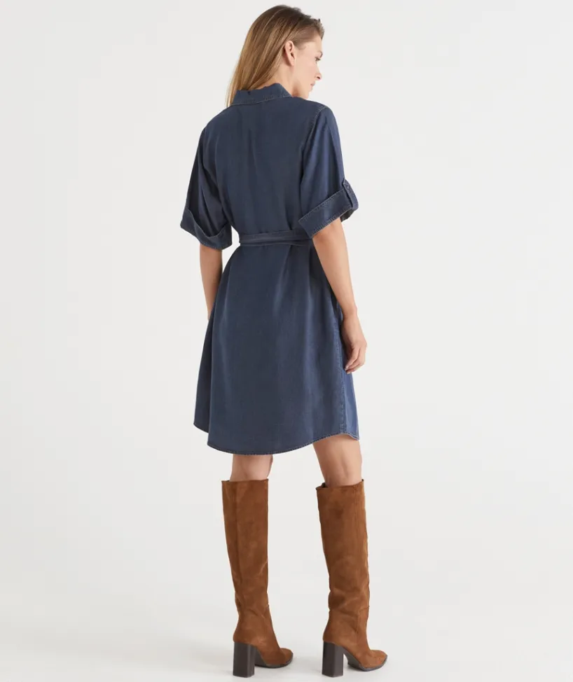 Sussan Dresses>Short Sleeve Belted Shirt Dress