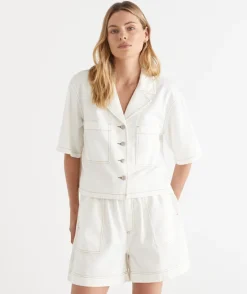 Sussan Tops|Denim>Short Sleeve Denim Shirt Jacket