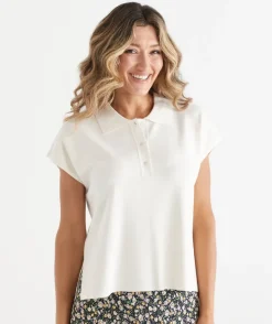 Sussan Tops|Knitwear>Short Sleeve Knit Polo Top