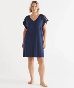 Sussan Nighties>Short Sleeve Navy Lace Nightie