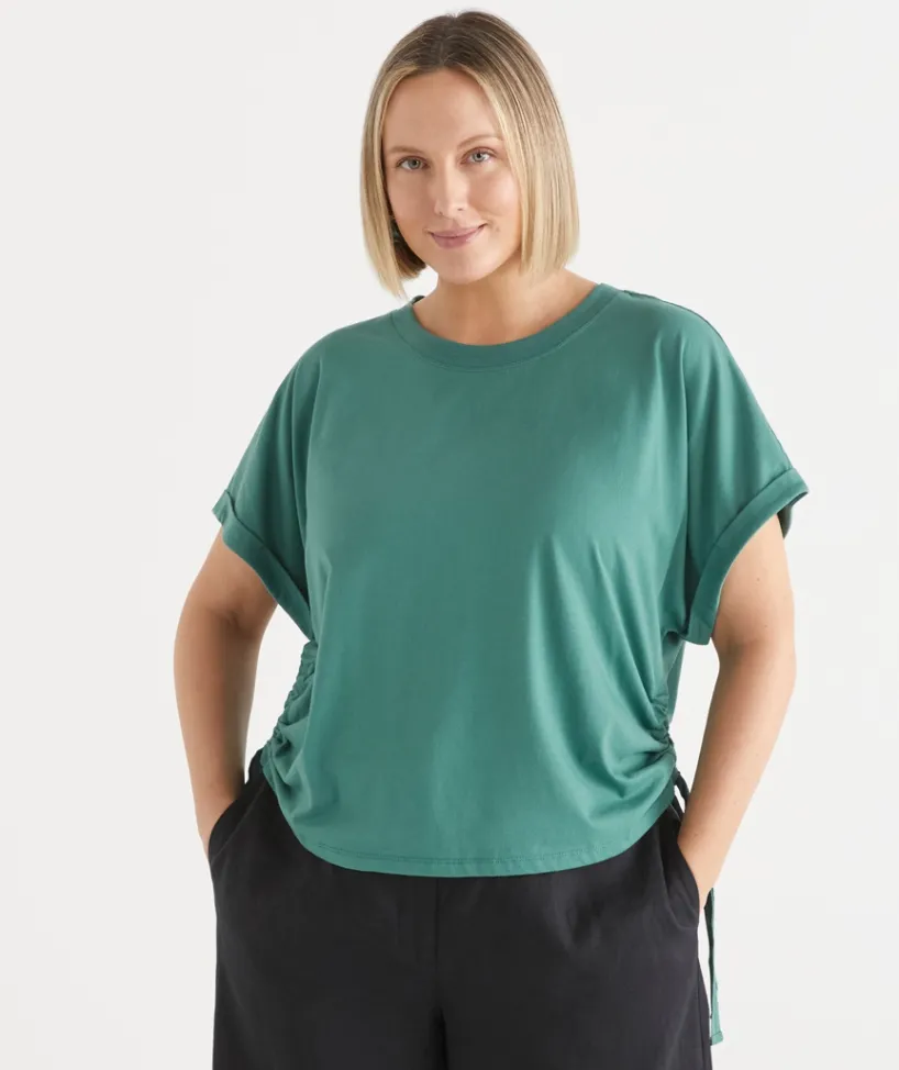 Sussan Tops|T-Shirts>Short Sleeve Ruched Side Top