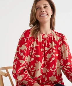 Sussan Tops|Shirts & Blouses>Silhouette Floral Print Long Sleeve Top - Red