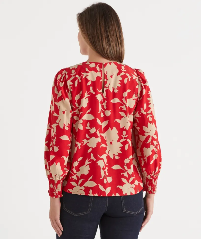 Sussan Tops|Shirts & Blouses>Silhouette Floral Print Long Sleeve Top - Red