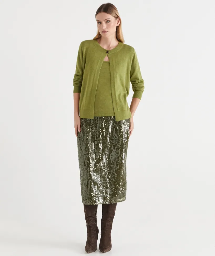 Sussan Tops|Matching Sets>Single Button Knit Crew Cardigan
