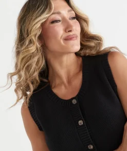 Sussan Dresses|Knitwear>Sleeveless Knit Button Dress