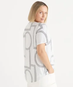 Sussan Tops|T-Shirts>Slub Geometric Crew Neck T-Shirt