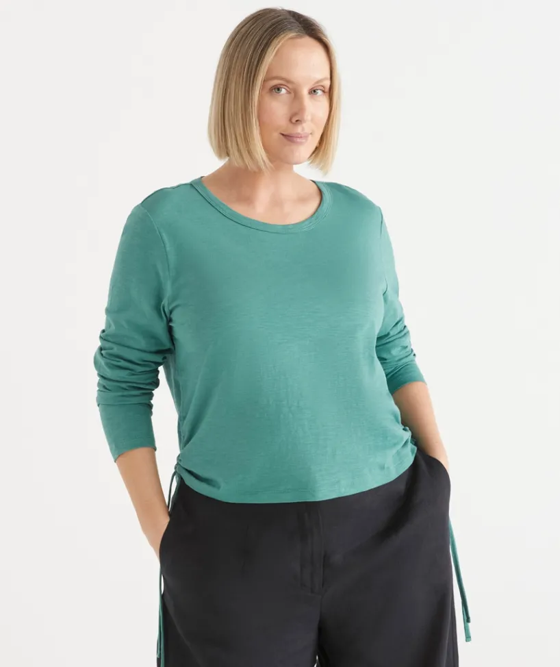 Sussan Tops|T-Shirts>Slub Long Sleeve Ruched Top